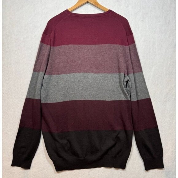 Tasso Elba Crew Neck Sweater Striped Colorblock Red Plum Gray Men's Size XL NWT - Picture 4 of 9